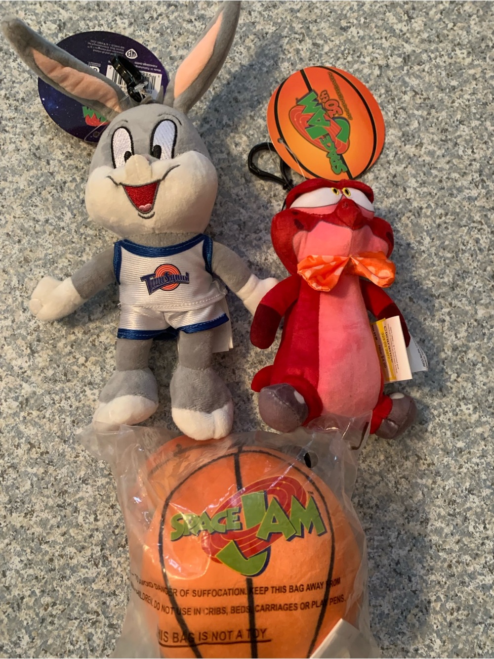 3 Space Jam 30th Anniversary Plushies Bugs Bunny,Red Nerdluck and A Basketball